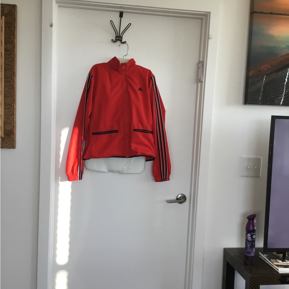 adidas Red Bomber Track Jacket with Stripe Sleeves